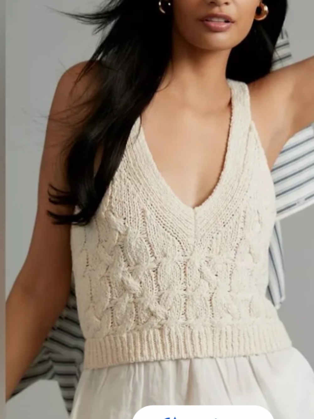 Anthropologie Twofer Cable-Knit Sweater Tank - Ivory - XL